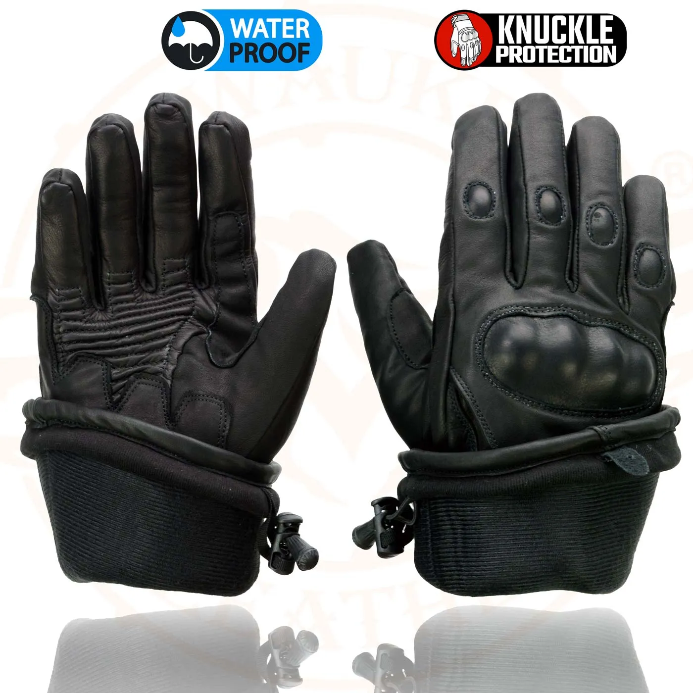 Milwaukee Leather Men's Black Leather Gauntlet Motorcycle Hand Gloves-Waterproof Hard Knuckle Elasticized Palm-SH815