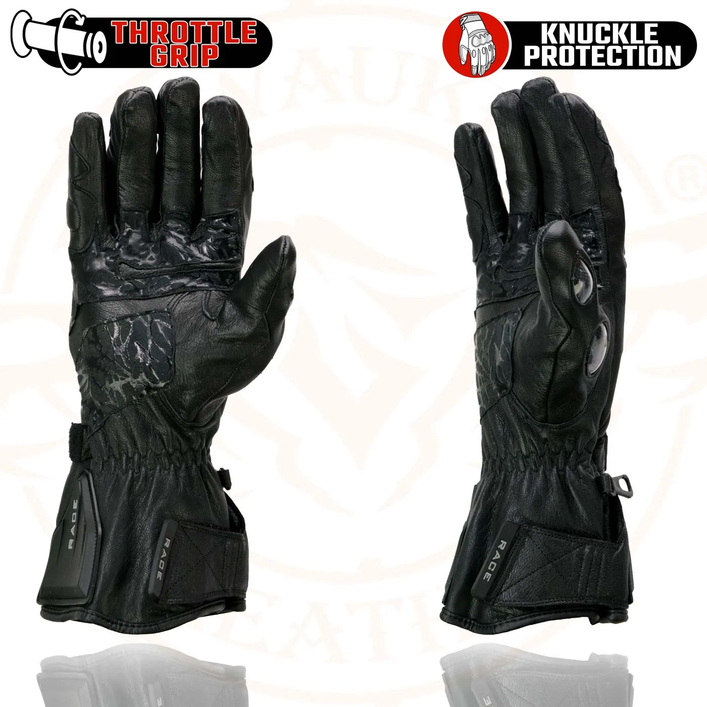 Milwaukee Leather SH717 Men's Black Leather Gauntlet Racing Motorcycle Hand Gloves W/ Hard Knuckle Protection Extra Grip Reinforced Palm