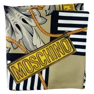 Moschino Scarf Taupe White Gold - Square Silk Foulard - 2024 Collection