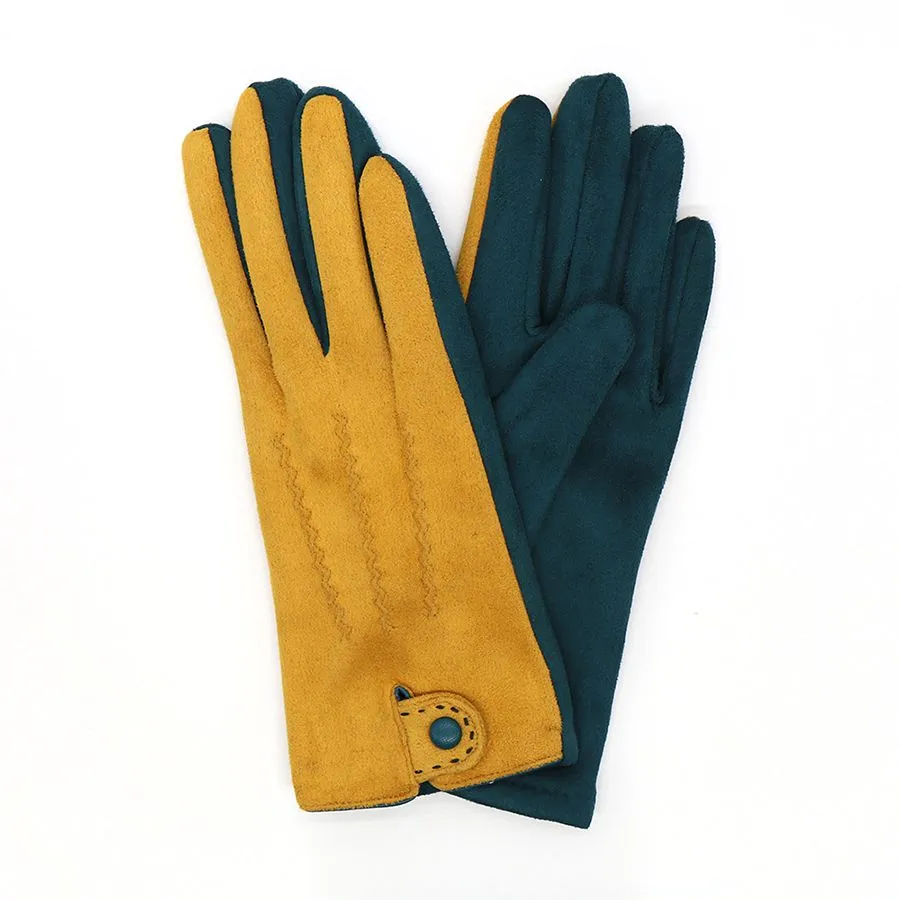 Mustard & Teal Grey Faux Suede Gloves