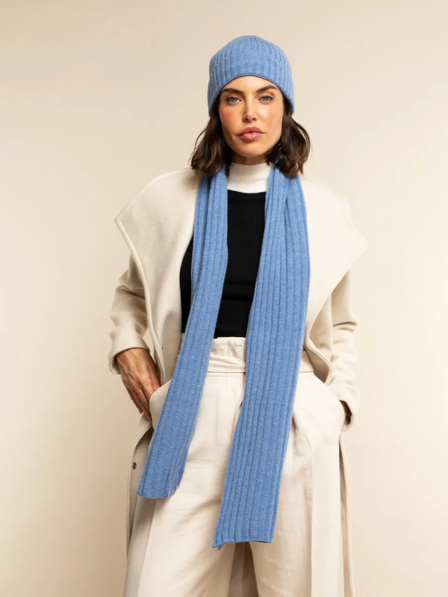 Napoli (light blue) - 100% cashmere ribbed scarf (unisex)