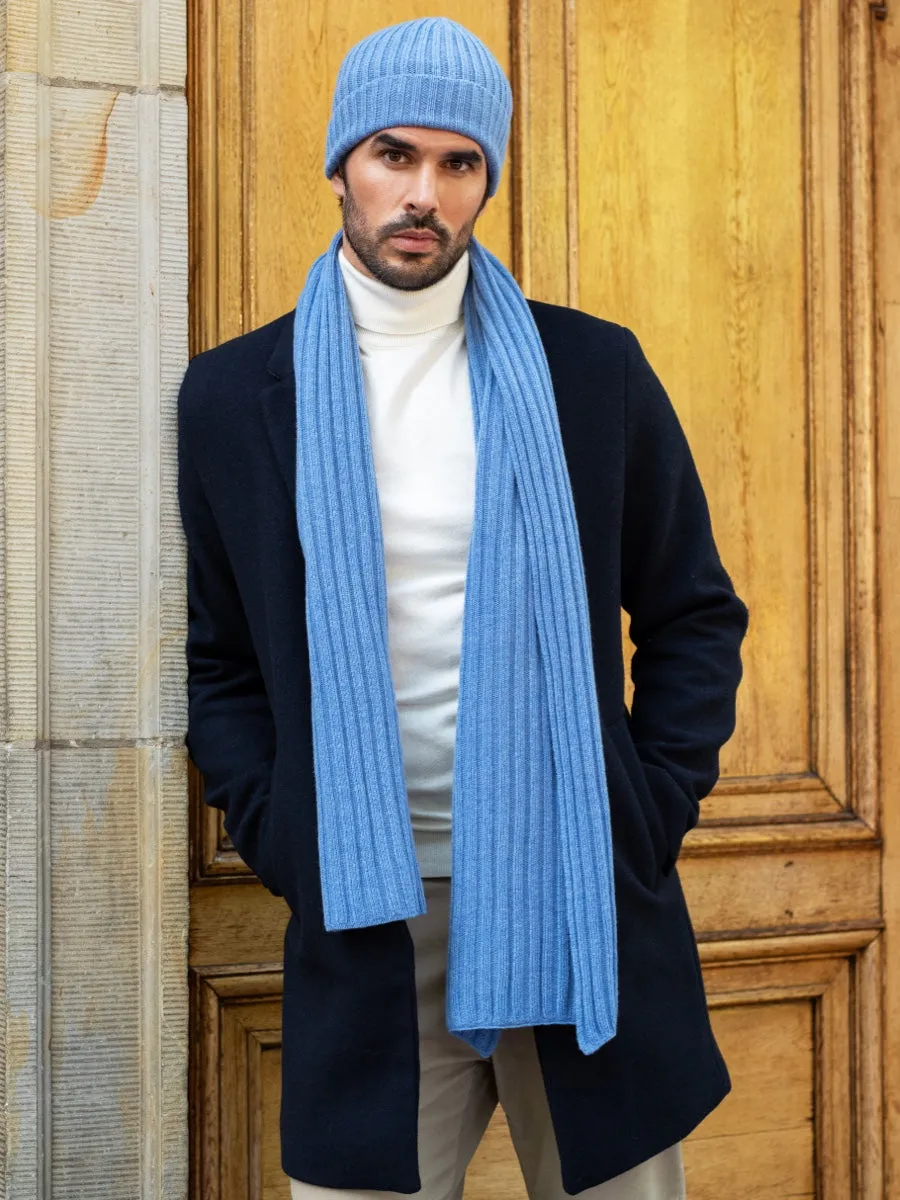 Napoli (light blue) - 100% cashmere ribbed scarf (unisex)