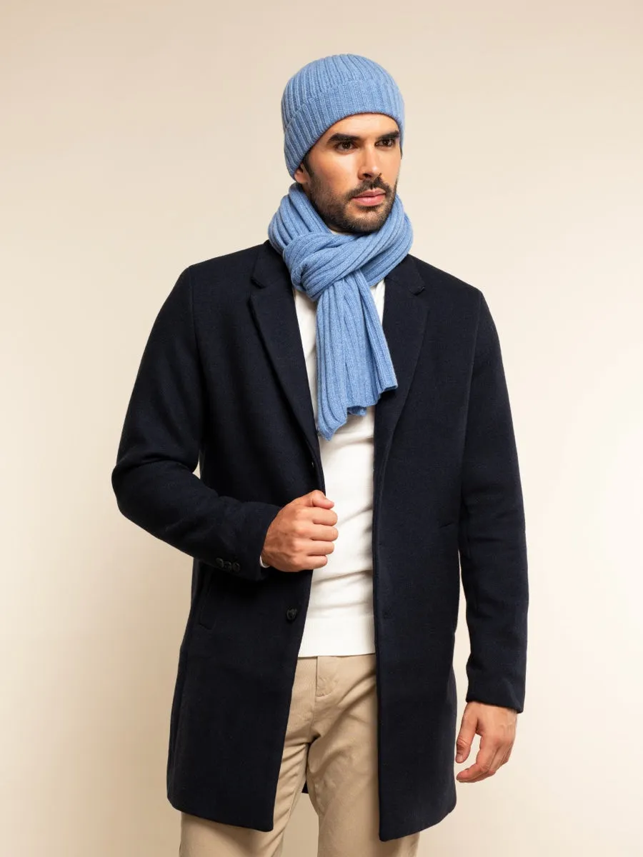 Napoli (light blue) - 100% cashmere ribbed scarf (unisex)