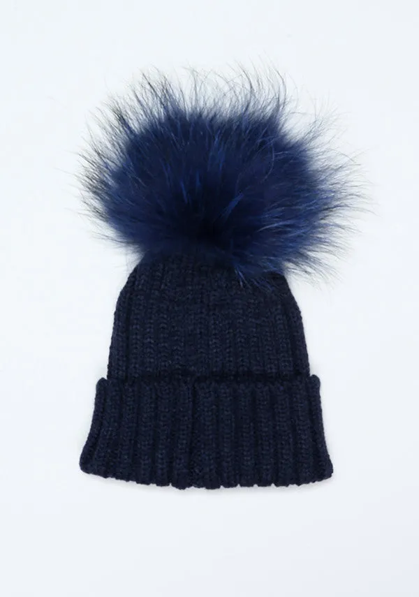 Navy Blue Pom Pom Hat