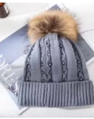 Pearl Embellished Pom Pom Beanie