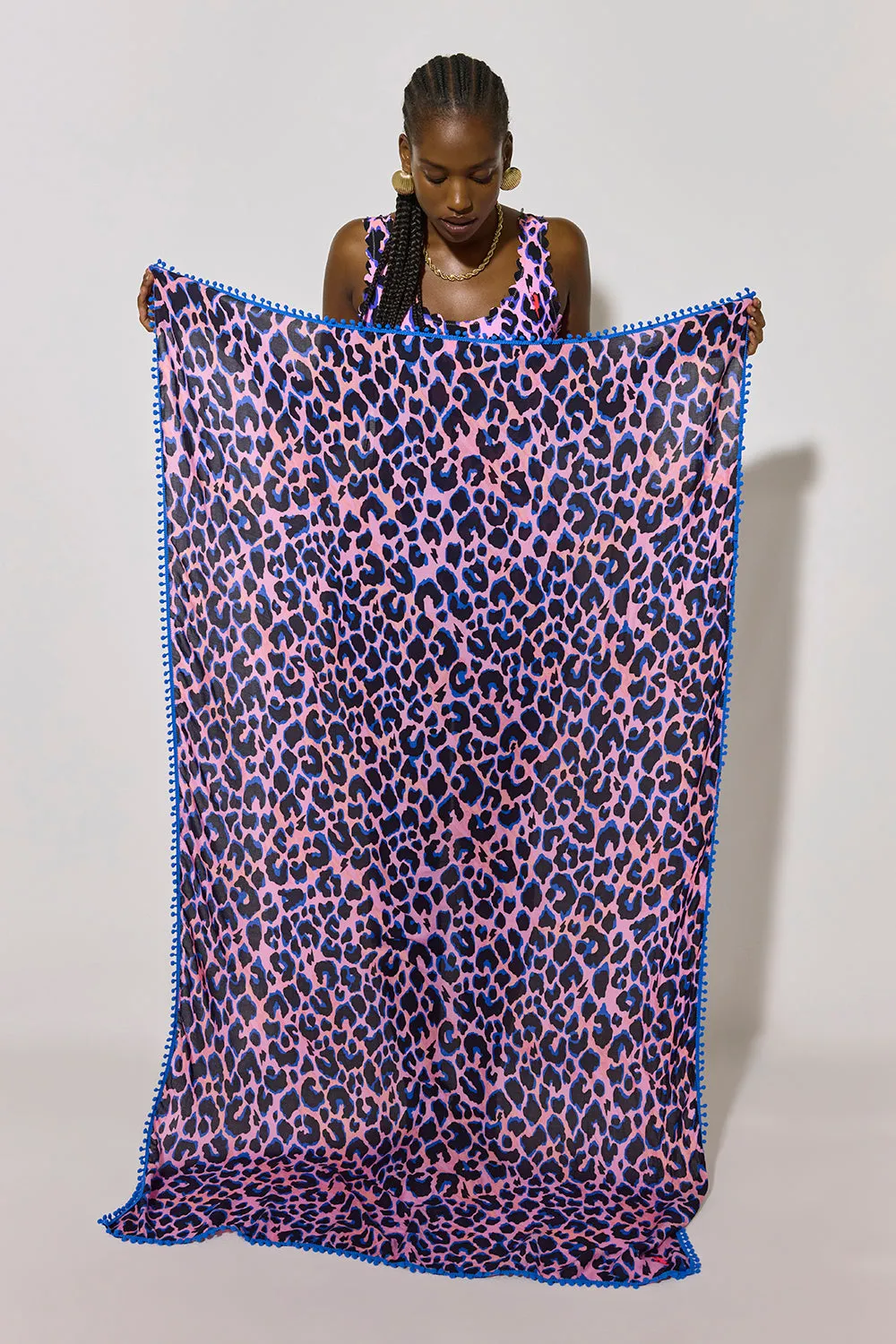 Pink with Blue and Black Shadow Leopard Charity Super Scarf