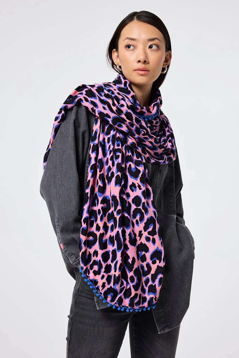 Pink with Blue and Black Shadow Leopard Charity Super Scarf