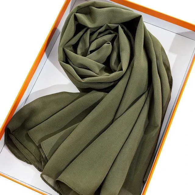 Plain Georgette Chiffon Scarves Color Olive Green