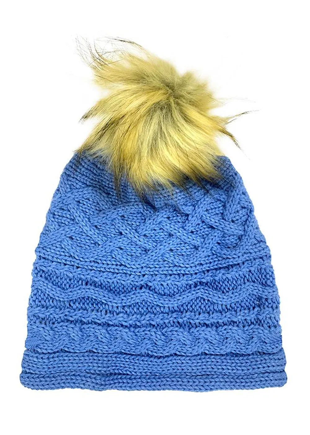 Pom Pom Hat - Mist Faux Fur