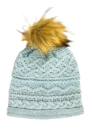 Pom Pom Hat - Mist Faux Fur