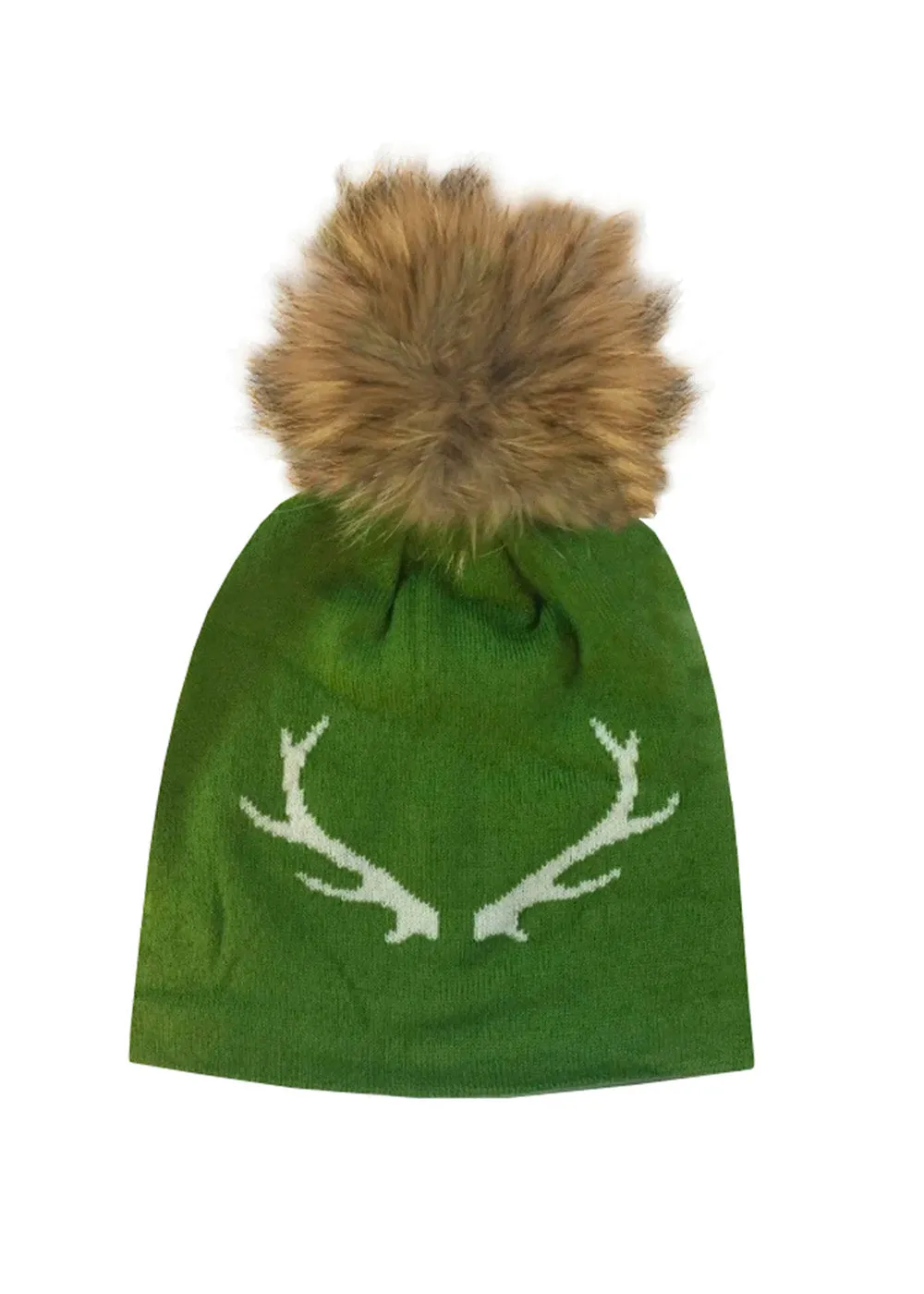 Pom Pom Hat - Navy Blue Antler on Natural