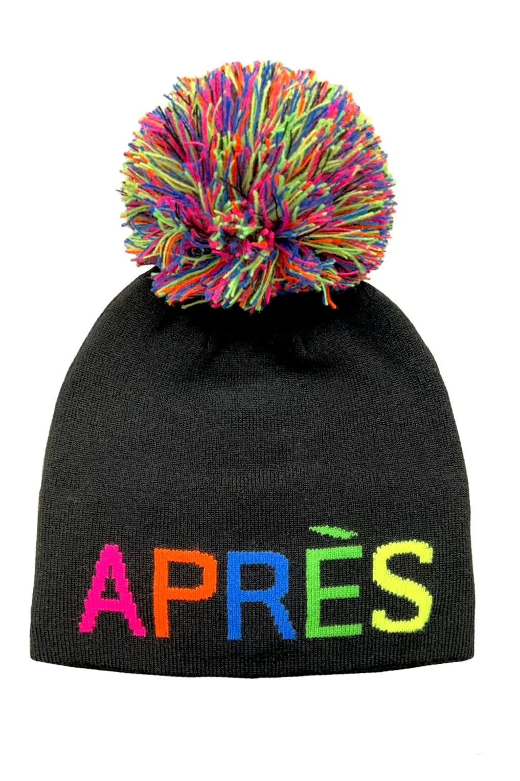 Pom Pom Hat - Rainbow Apres on Black