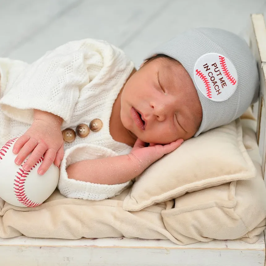 Put Me In Coach - Blue, White or Gray Baseball Hat for Newborn Boys - Sports Hospital Hat