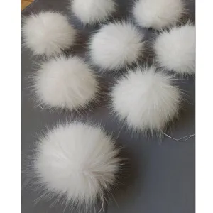 READY to SHIP Faux Fur Pom Pom, Faux Raccoon Fur, Fake Fur Pom Pom, Tie on PomPoms, Vegan Pom Pom, White Fur Pom Poms, 4-5 inch