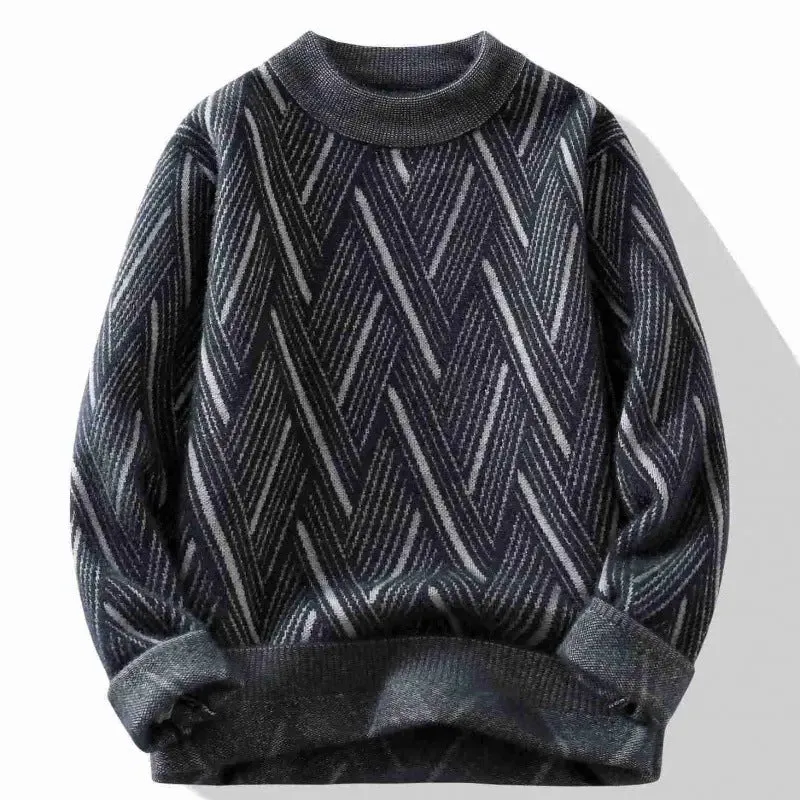 Round Neck Sweater Men's Winter Rhombus Sweater