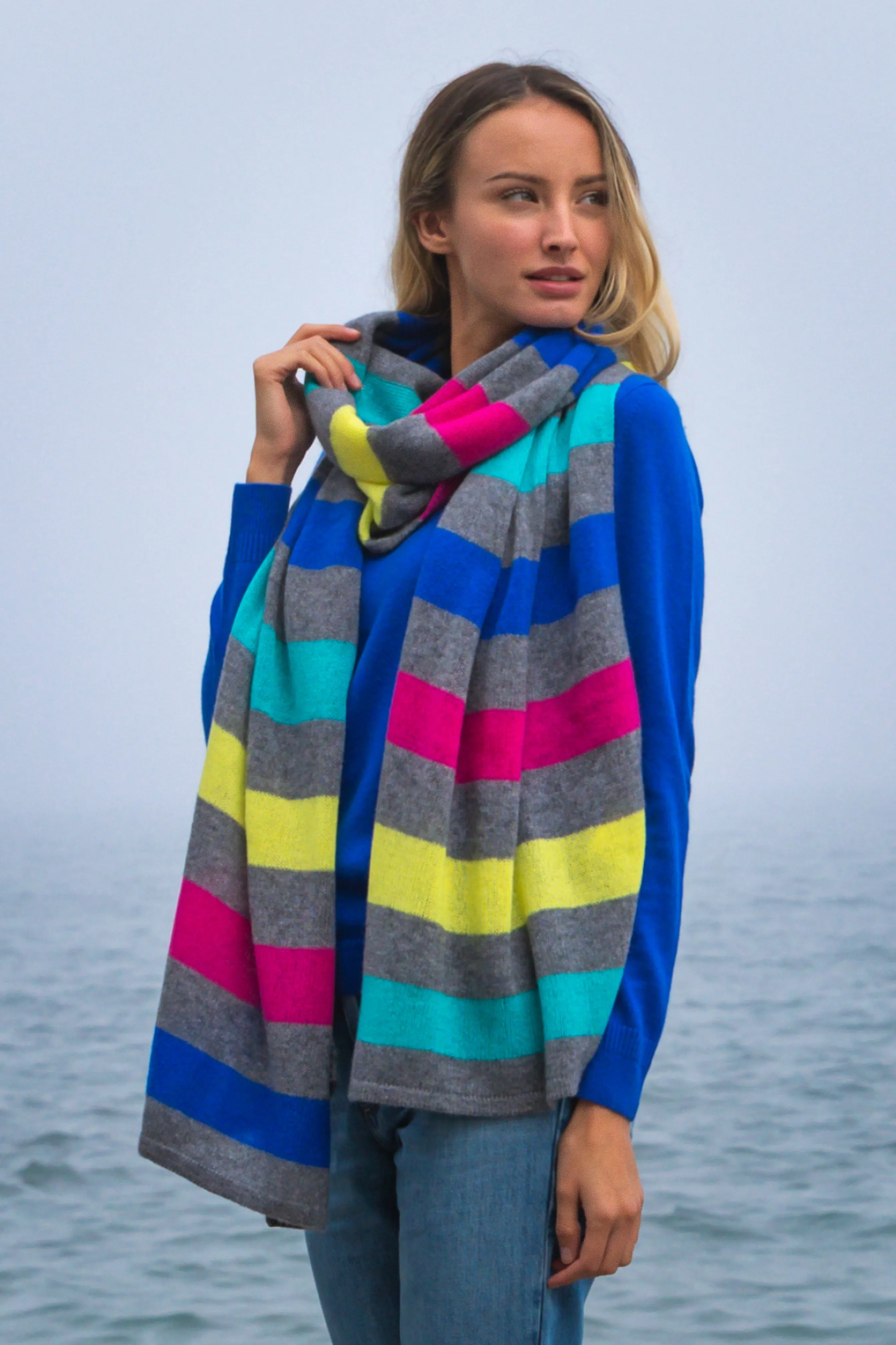 Sustainable Cashmere Lofty Scarf - Multi Stripe