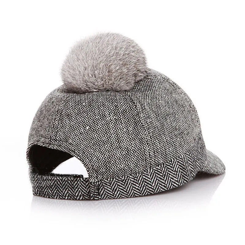 Unisex Winter Faux Fur Ball Pompom Cute Caps For Kids