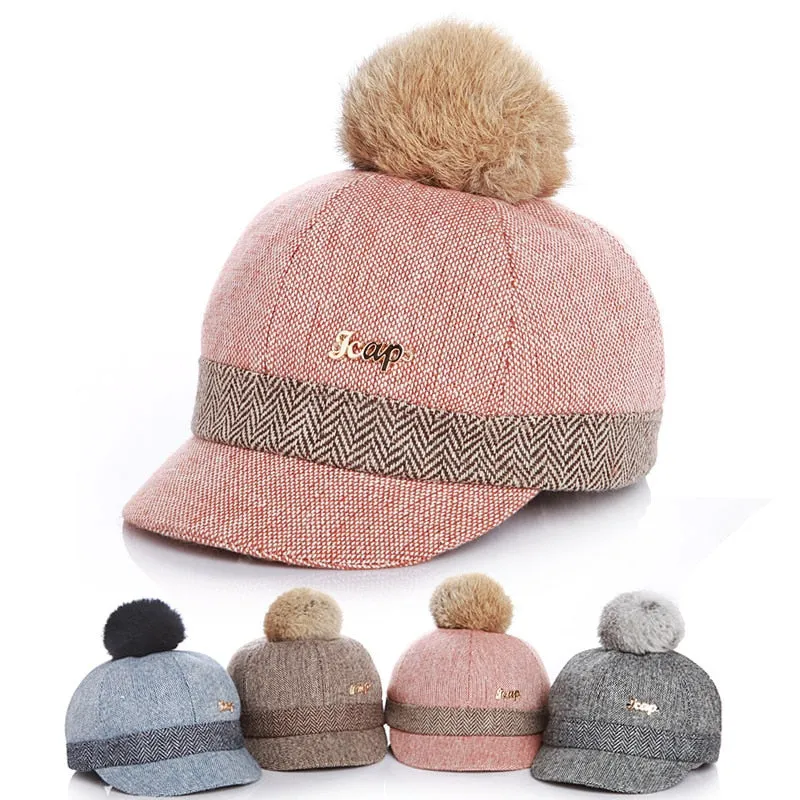 Unisex Winter Faux Fur Ball Pompom Cute Caps For Kids