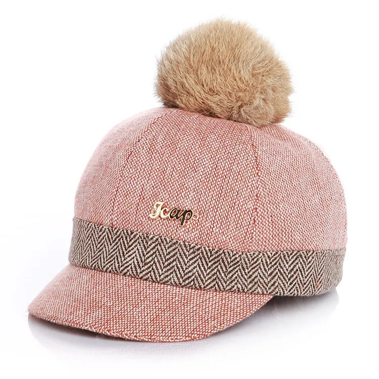 Unisex Winter Faux Fur Ball Pompom Cute Caps For Kids