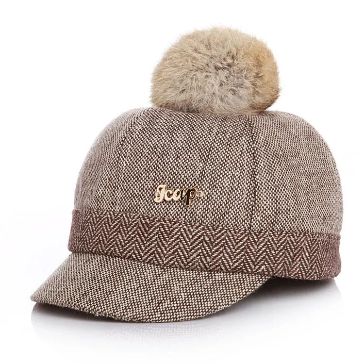 Unisex Winter Faux Fur Ball Pompom Cute Caps For Kids