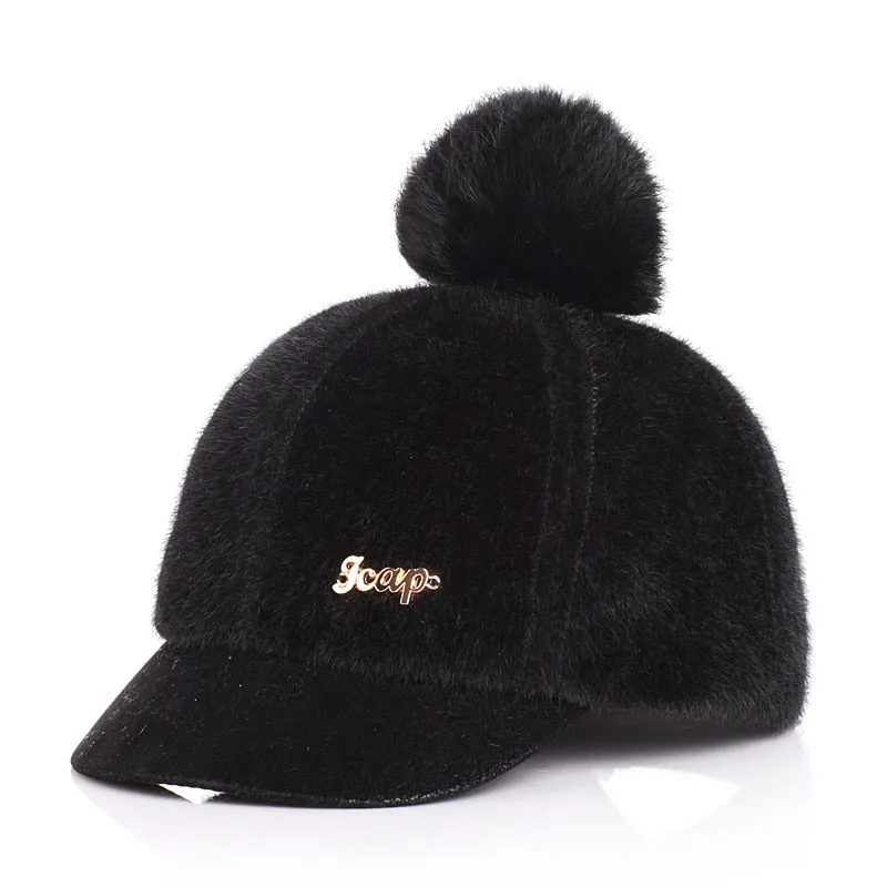 Unisex Winter Faux Fur Ball Pompom Cute Caps For Kids