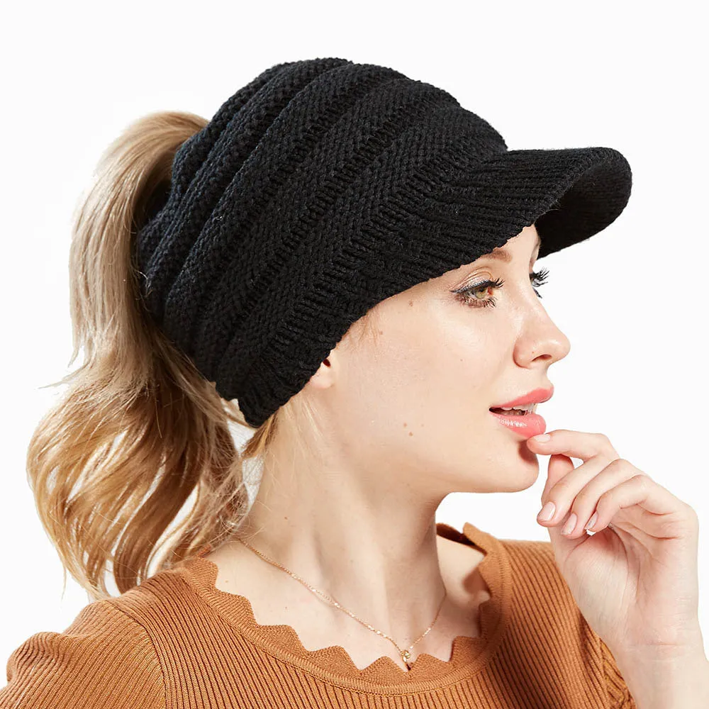 Women Soft Knitted Ponytail Beanies